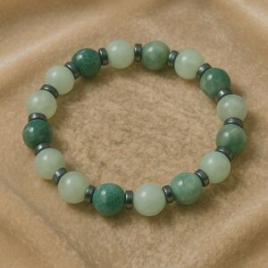 Crackle Green Agate and Hematite Natural Stone Stretchy Bracelet